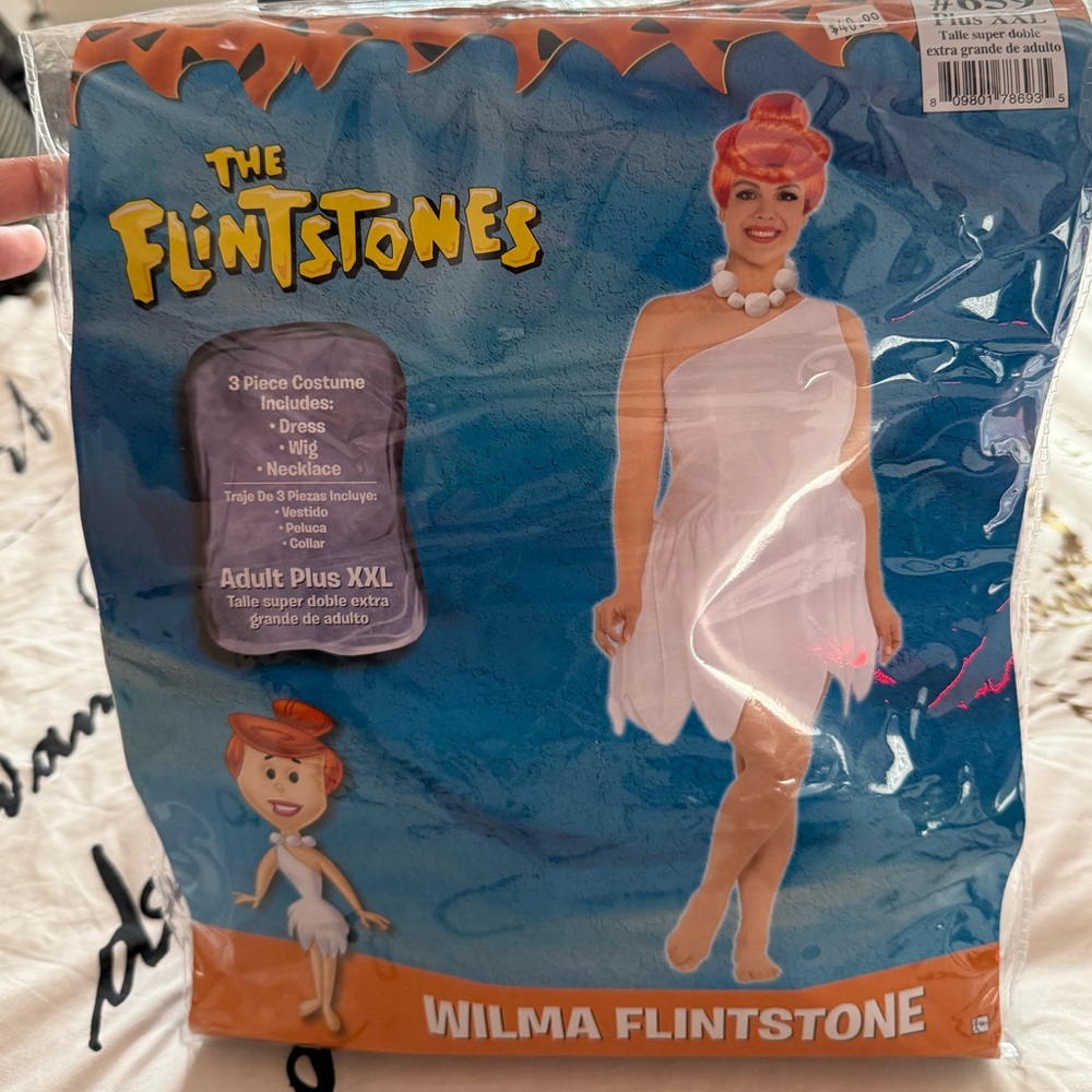 Women's The Flintstones Wilma White Dress with Necklace & Wig plus size